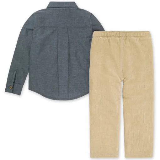 Burt's Bees Organic Baby Chambray Button Down Shirt & Raised Rib Pant Set