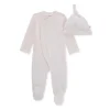 Burt's Bees Organic Baby Micro Stripe Jumpsuit & Knot Top Hat Set Dawn