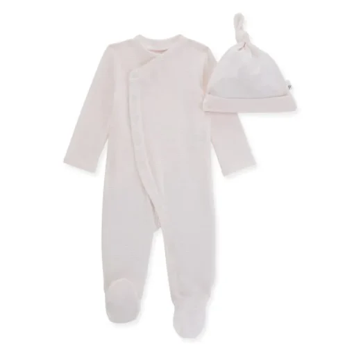 Burt's Bees Organic Baby Micro Stripe Jumpsuit & Knot Top Hat Set Dawn