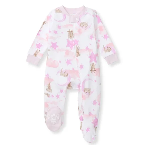 Burt's Bees Organic Baby One-Piece Sleep & Play Stardust Bunnies Pink
