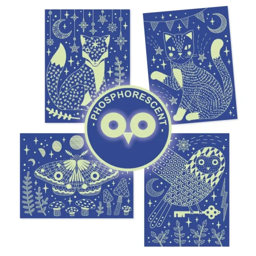 Djeco Glow-in-the-Dark Scratch Card Activity Set: At Night