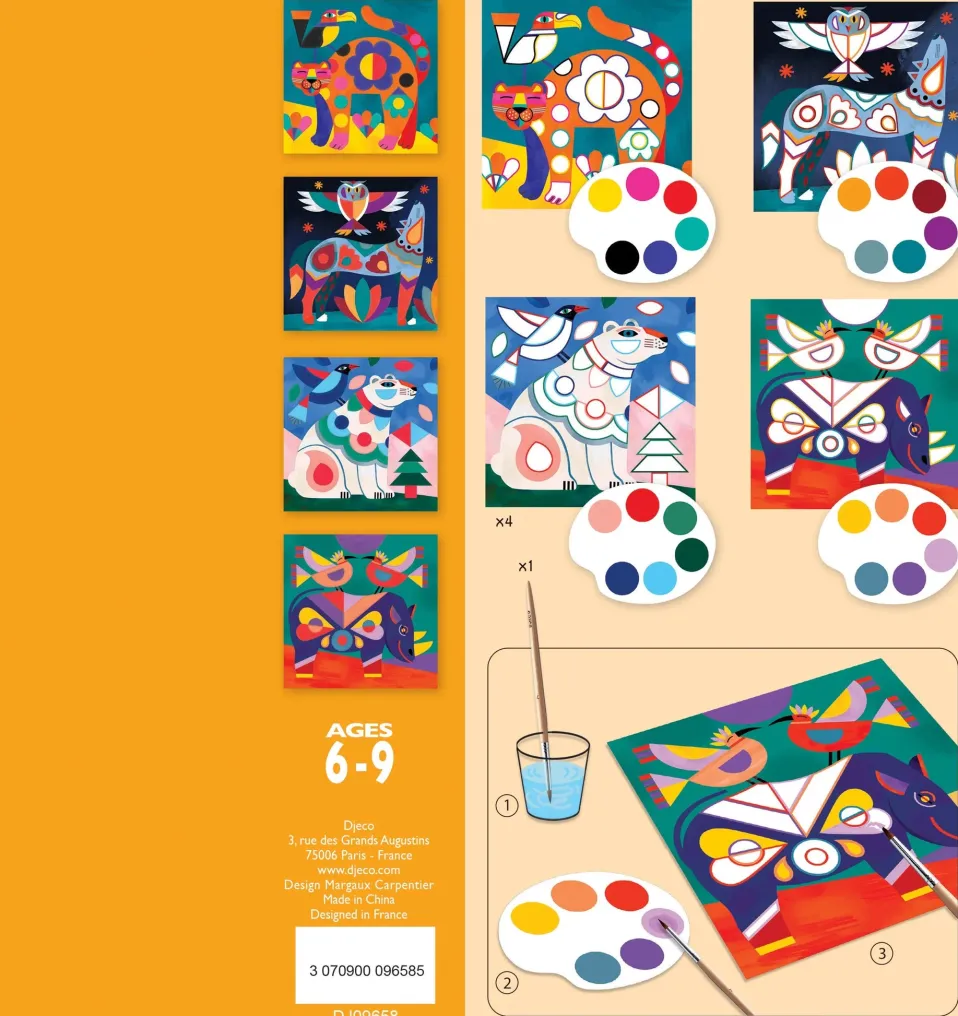 Djeco Surprise Watercolor Painting Cards Activity Set: Fanciful Bestiary