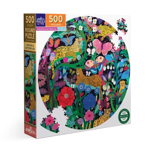 eeBoo 500 Piece Round Puzzle Jaguars and Butterflies